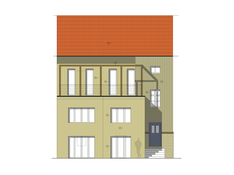 Rekonstrukce řadového rodinného domu v Lounech - Pohled ze zahrady